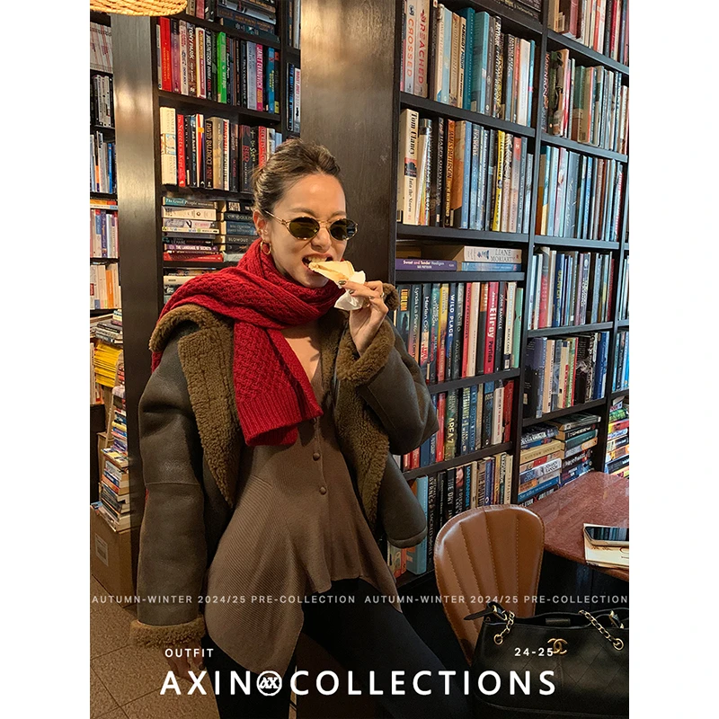 阿昕亮晶晶 菠萝围巾 冬日氛围感菠萝纹优质百毛保暖围巾AX25086