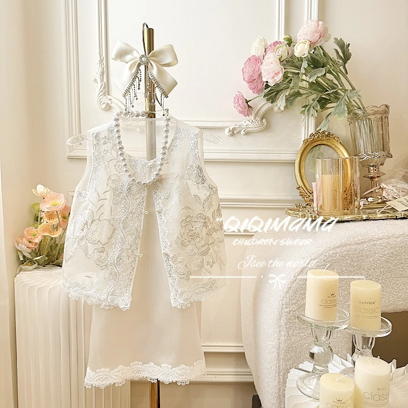 【QI奇妈】女童中国风马甲新中式儿童女宝精致童装套装Q0691