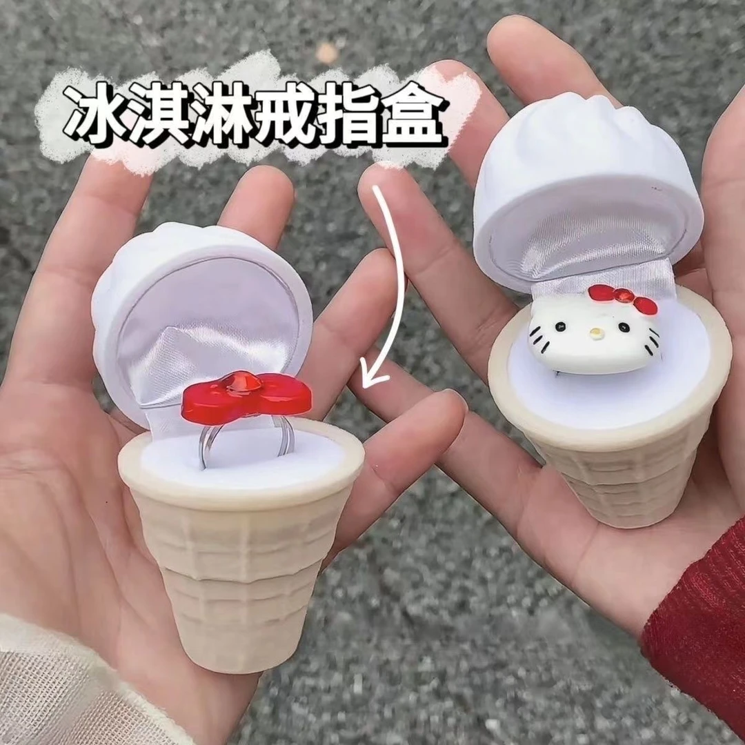 首饰盒/箱 【艺凡】hellokitty猫甜筒情侣戒指盒冰淇淋礼盒收纳盒