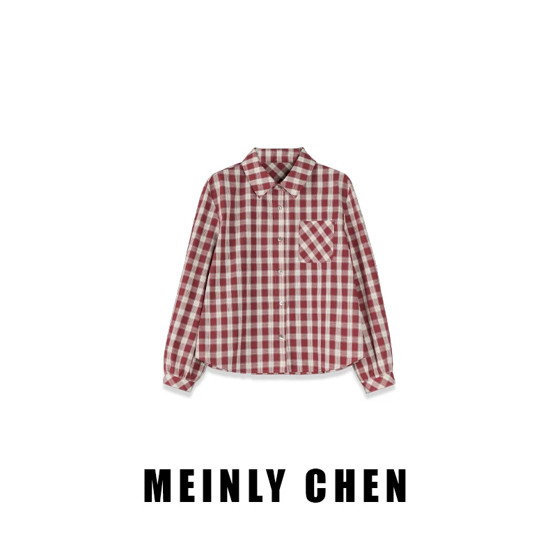 【MEINLY  CHEN】高端设计师款时尚百搭休闲格纹衬衫8252308