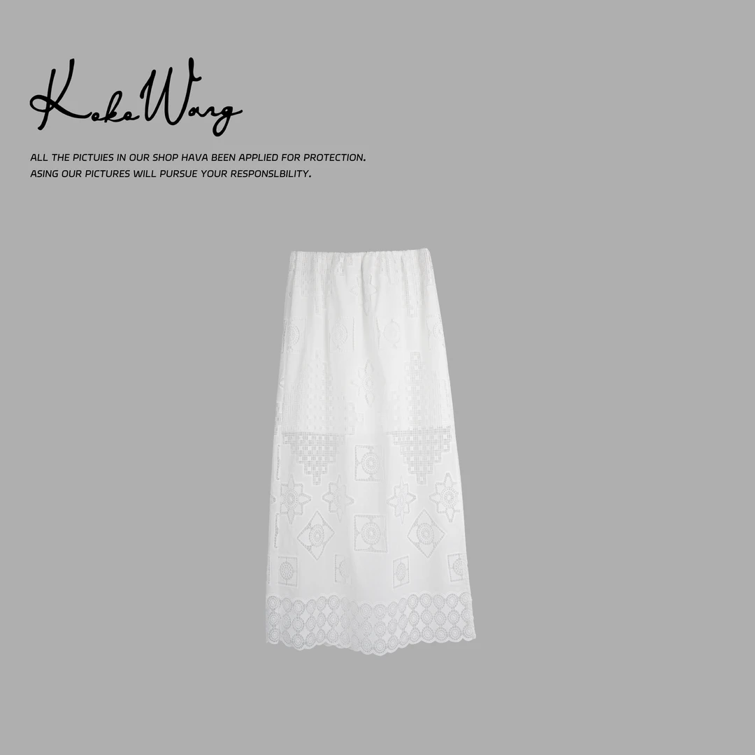 KOKO WANG春夏时尚镂空开叉定位花显瘦百搭半身裙 464415B05Q41