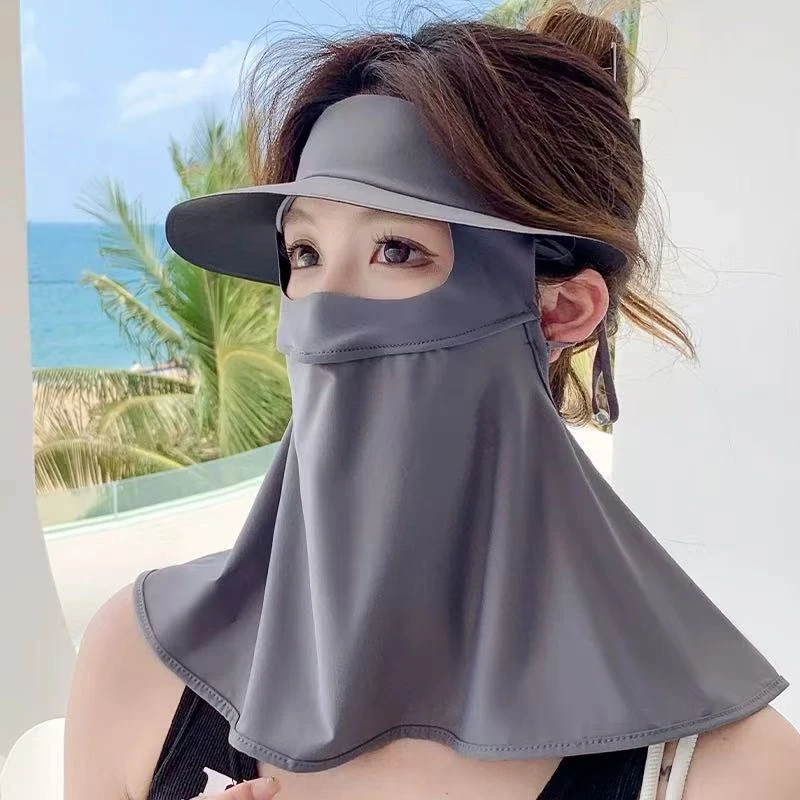 遮全脸防晒帽女士夏季防紫外线口罩冰丝透气遮阳带帽檐脸基尼护颈