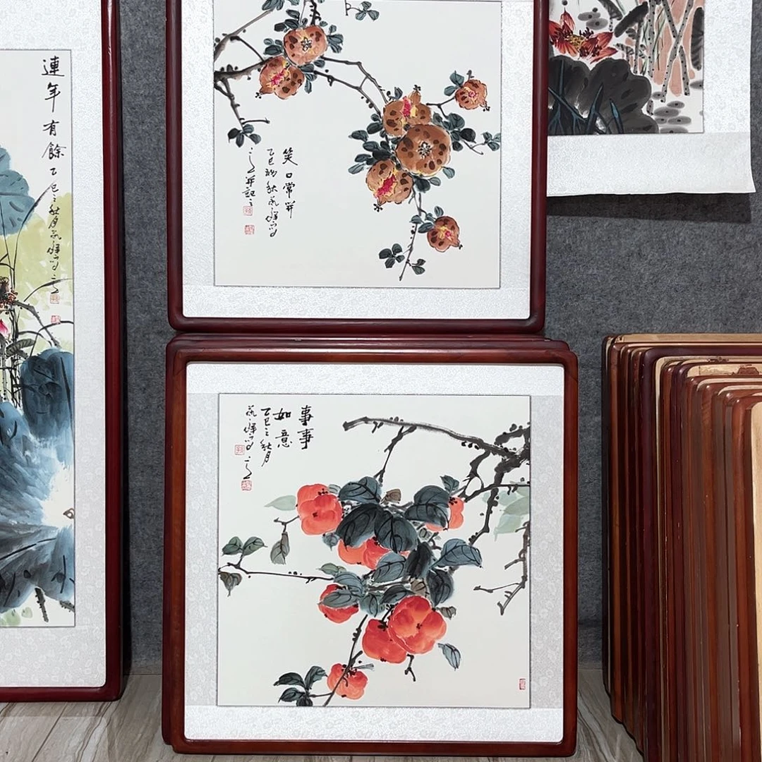 国画书画作品带框63×63