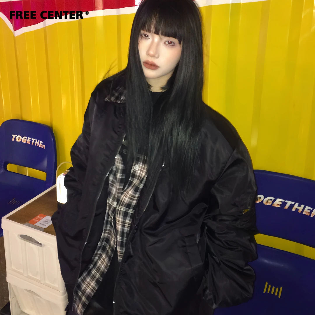 Free Center美式MA1飞行员棉服冬男女同款宽松假两件重磅加棉外套