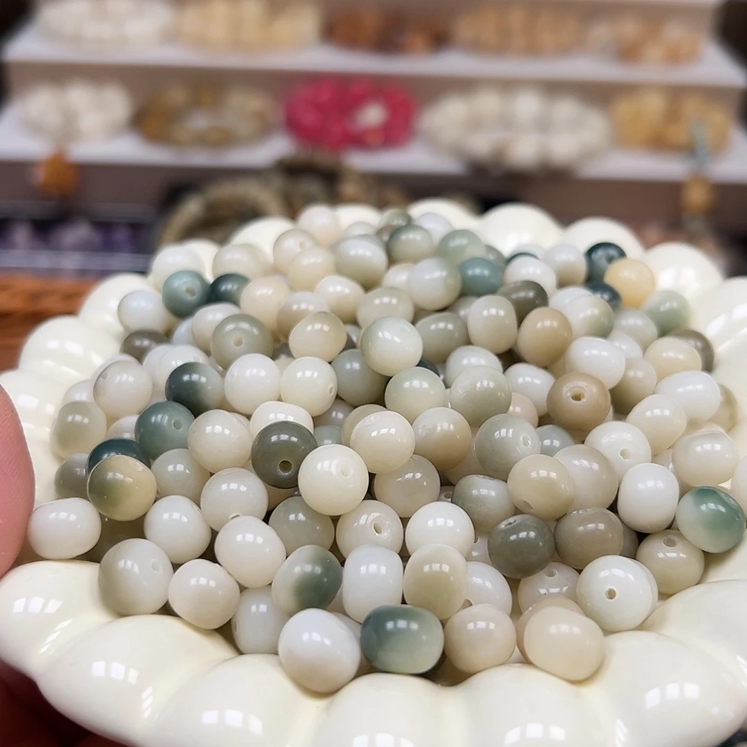 手串菩提根/象牙果微瑕卡10玉化料烟雨飘花苹果120颗