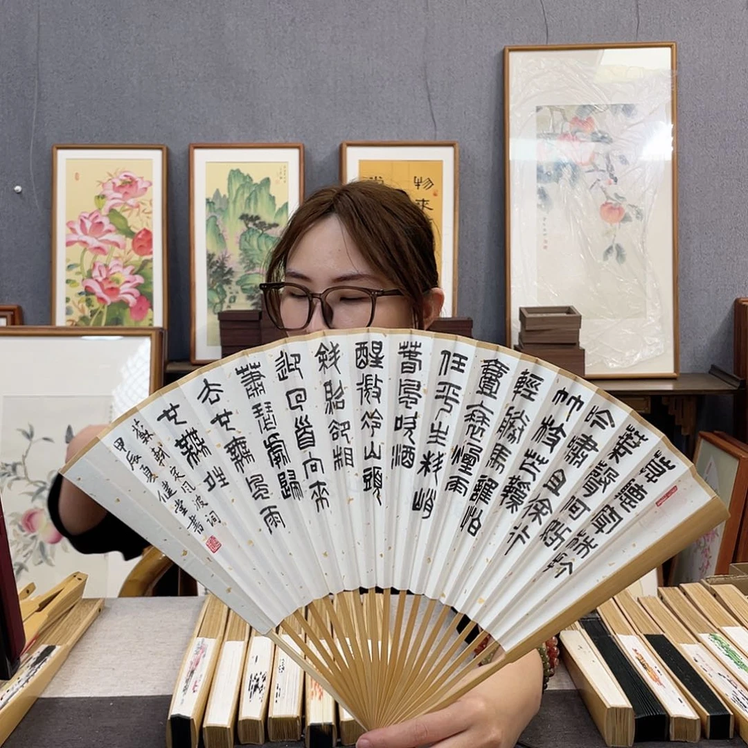 国画95寸玉竹-纯手绘-文玩扇骨（默认粘好）定风波