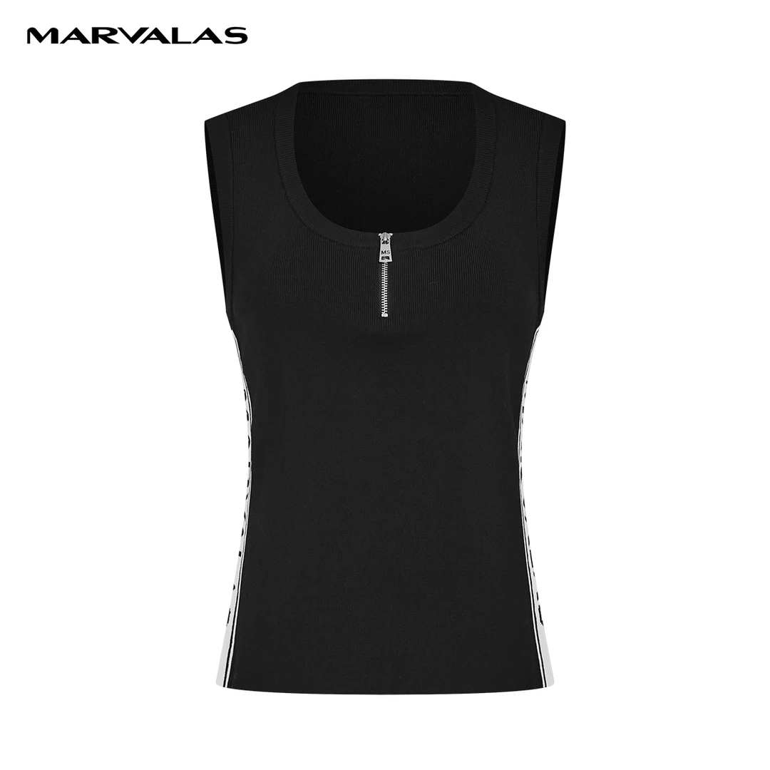 【粉丝专享】曼德诗针织背心春弹力撞色短款马甲女M729008883