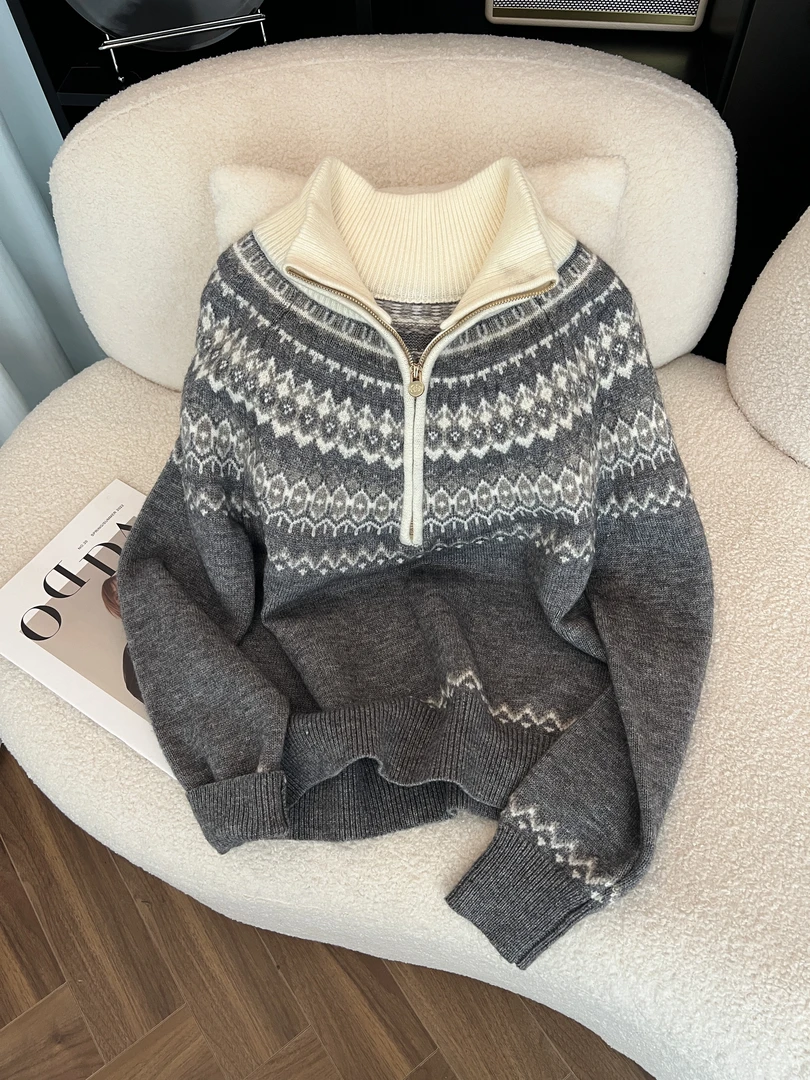 KAISIO秋冬韩版时尚高领半拉链百搭保暖毛针织衫毛衣2411044