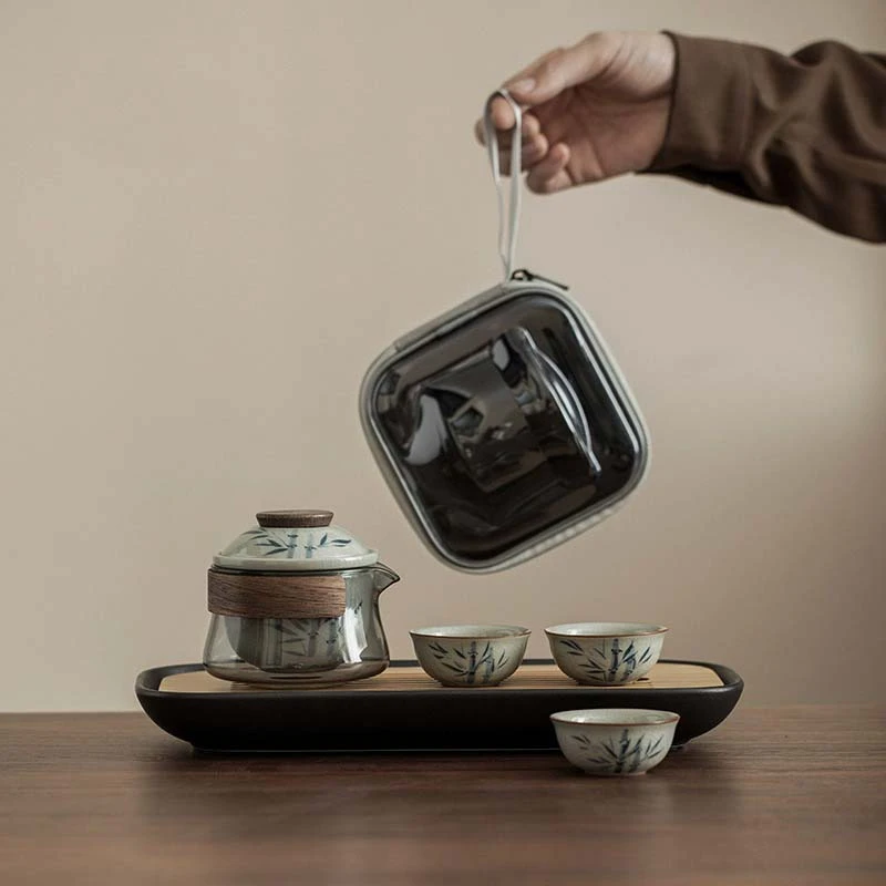 高颜值玻璃快客杯一壶三杯随身便携式泡茶壶户外露营旅行茶具套装