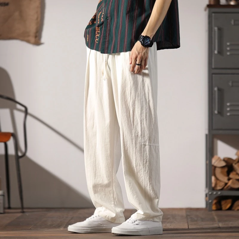 Npkp Couture官方正品/亚麻裤男夏季纯棉白色裤子男款直筒裤棉麻