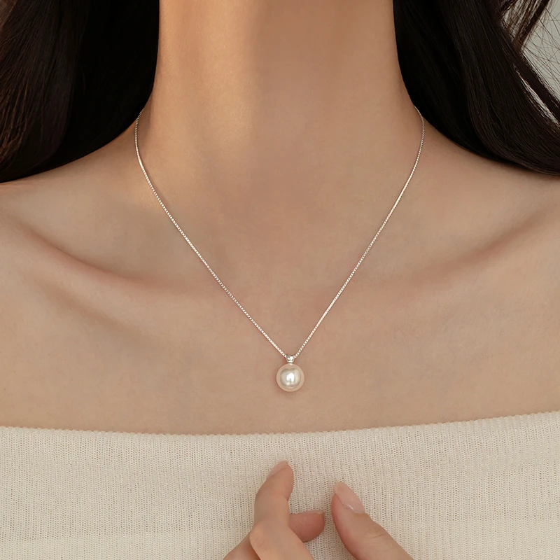 链子足银仿珍珠 999纯银项链强光轻奢小众气质锁骨链时尚百搭颈链