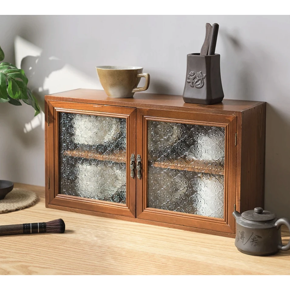 【福利款】实木收纳柜桌面双开门木质复古收纳柜木制抽屉式防尘