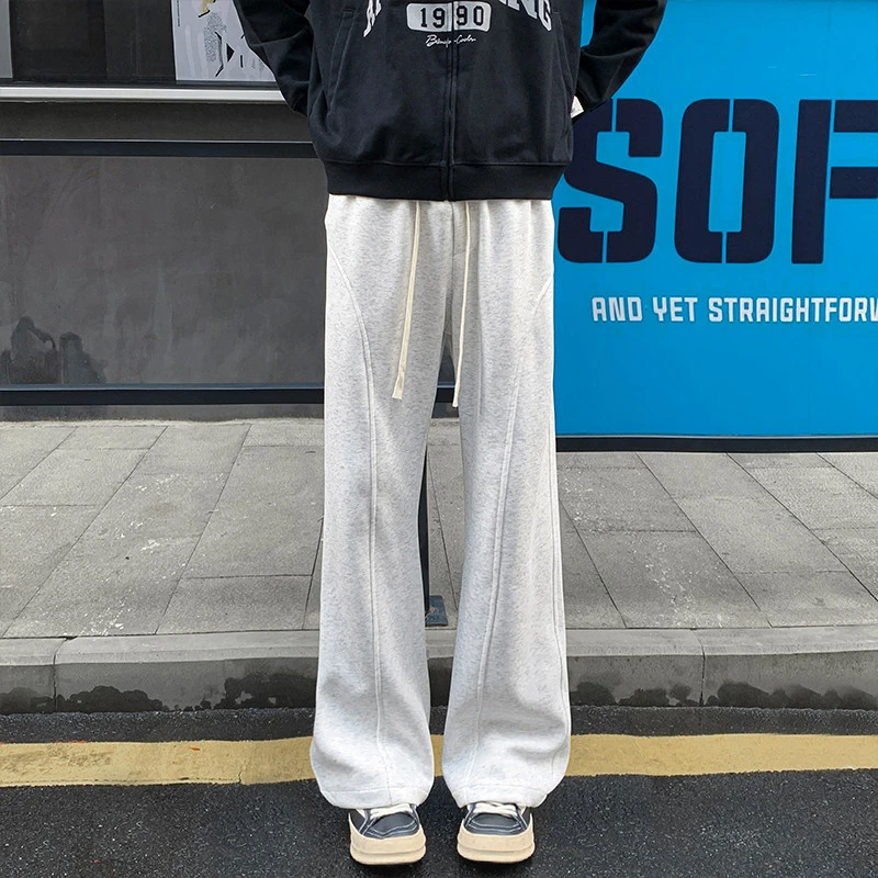 美式斜切微喇裤子男春秋季潮牌cleanfit垂感宽松重磅百搭休闲裤