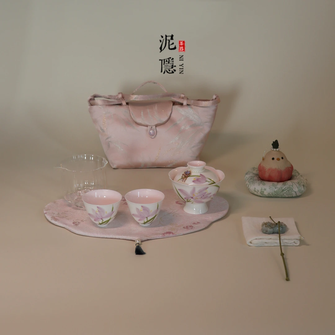 泥隐手绘梦兰盖碗茶具收纳布包套装家用泡茶喝茶套组教师节送老师