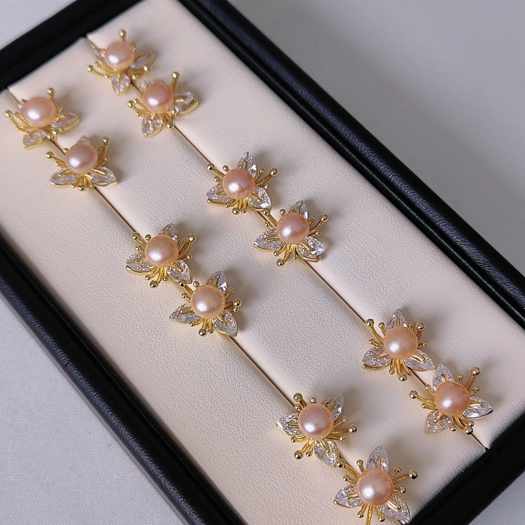 纯手工烟花天然淡水珍珠6-7mm珍珠耳钉百搭时尚气质（多样性发一）