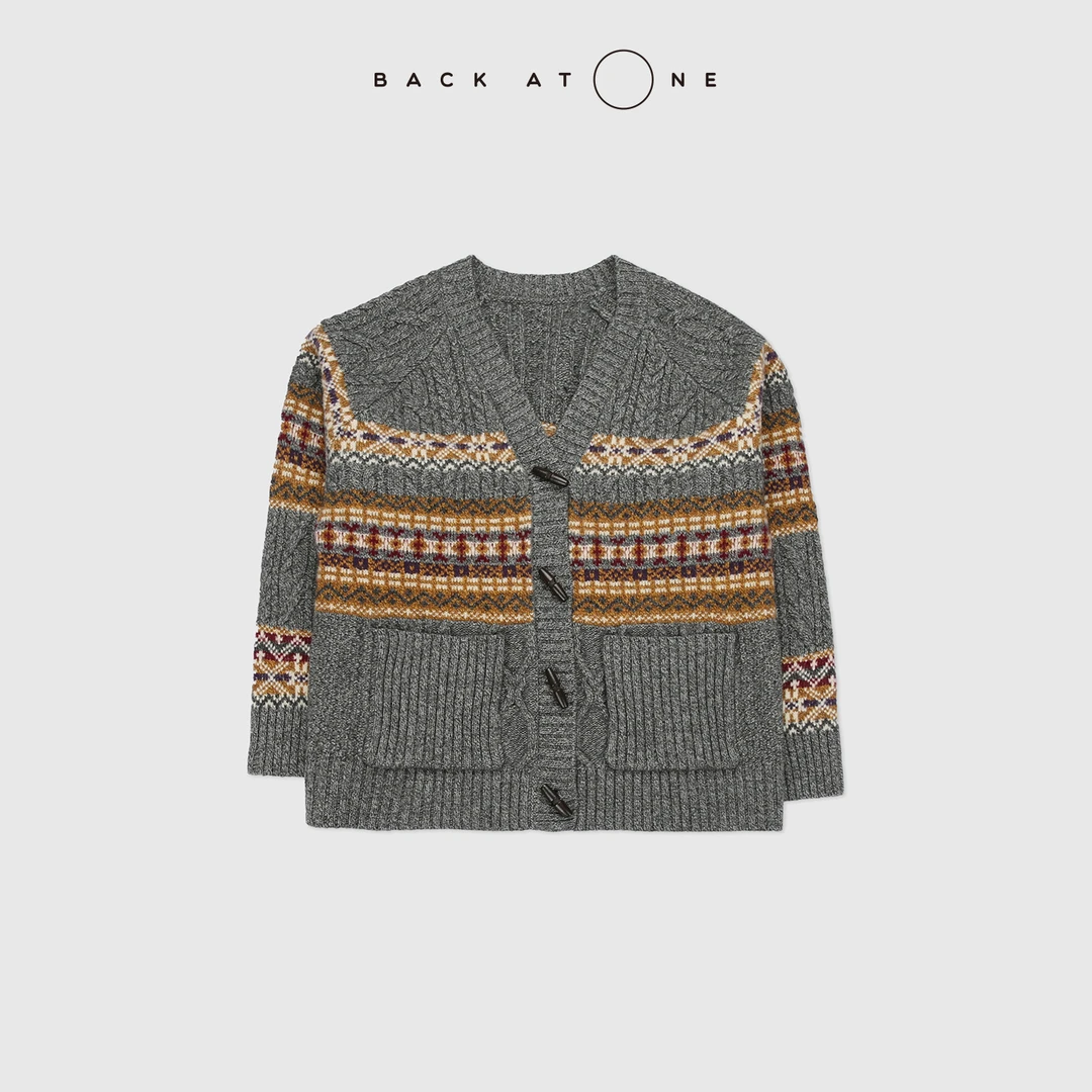 BACKATONE “古典国度”撞色气质保暖提花针织开衫 BFF-1AC110C-K