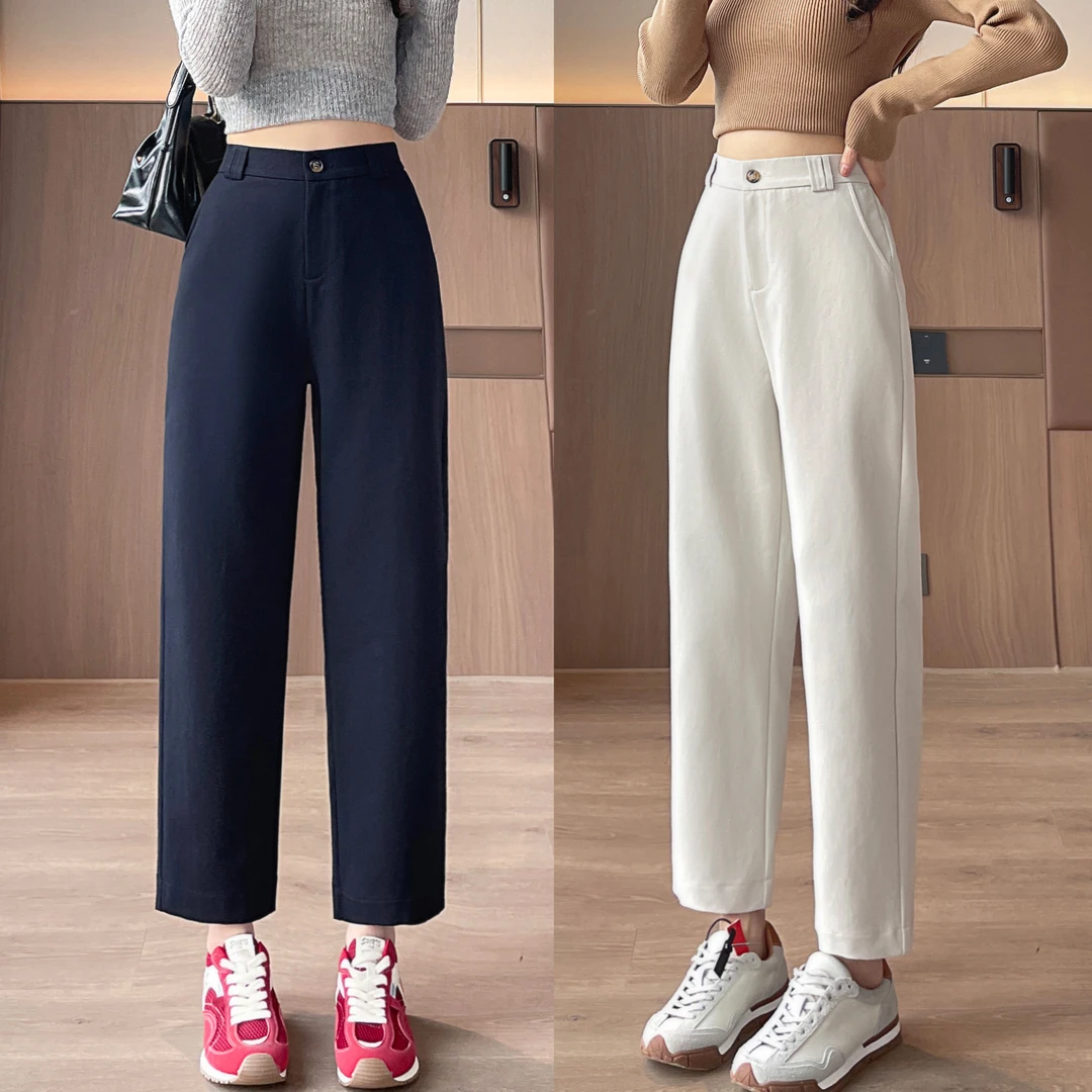 春秋季八分直筒裤女显瘦九分小个子百搭高腰宽松阔腿西装休闲裤子