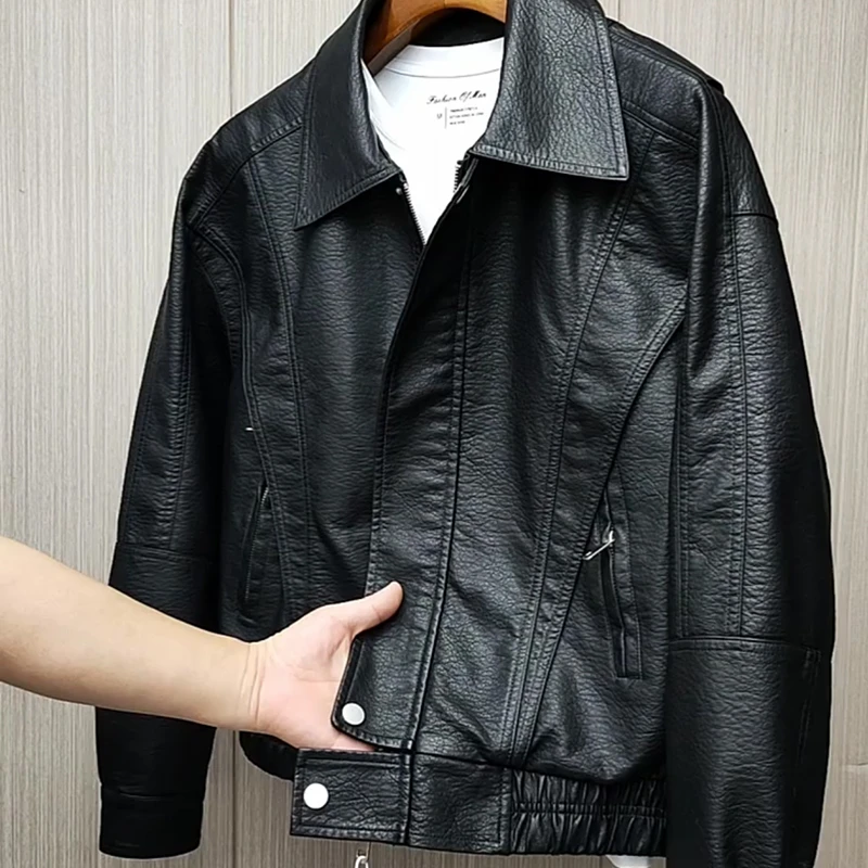 机车皮衣男款宽松帅气青年2025新款PU皮夹克男士外套潮百搭酷飒风