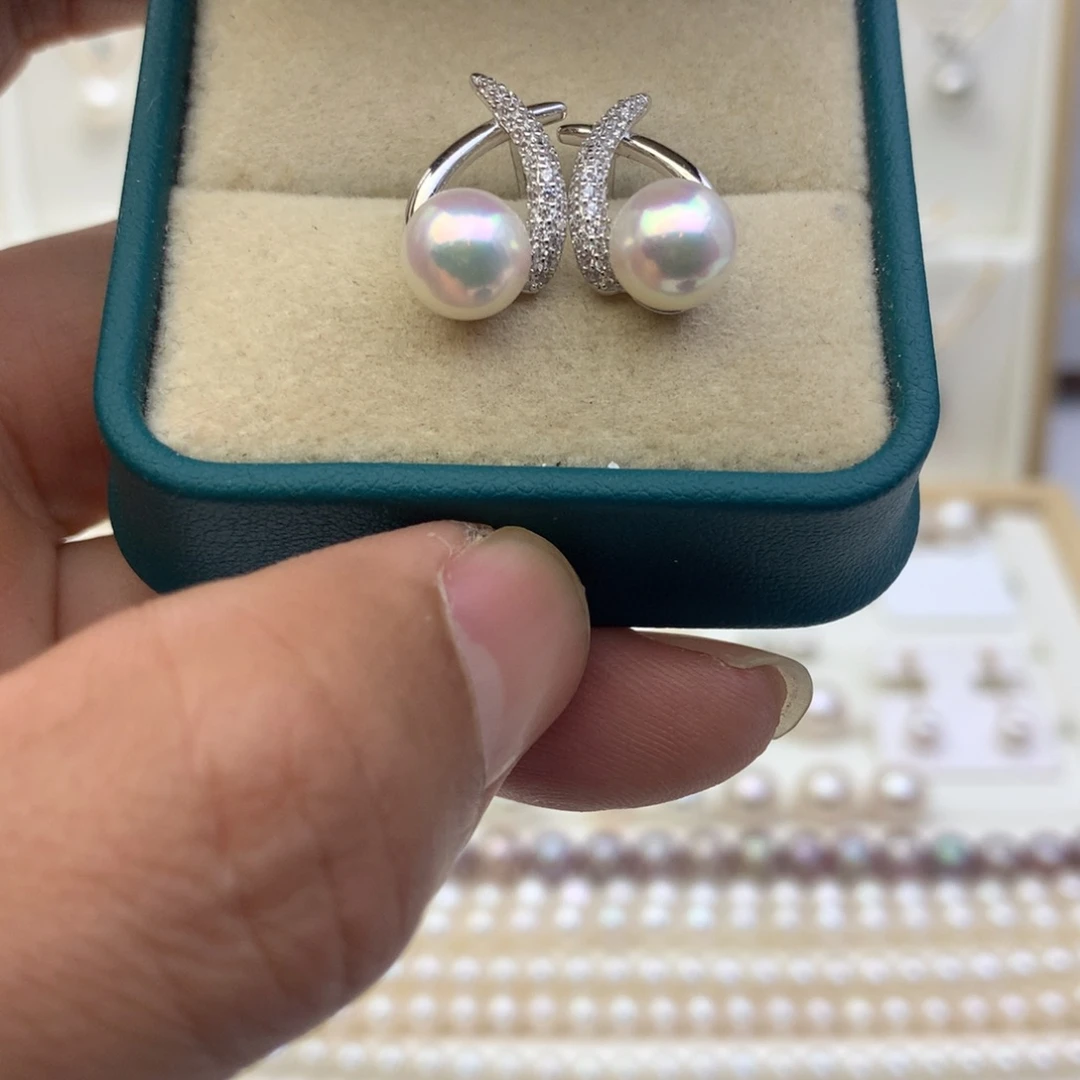 耳饰银S925镶嵌海水珍珠