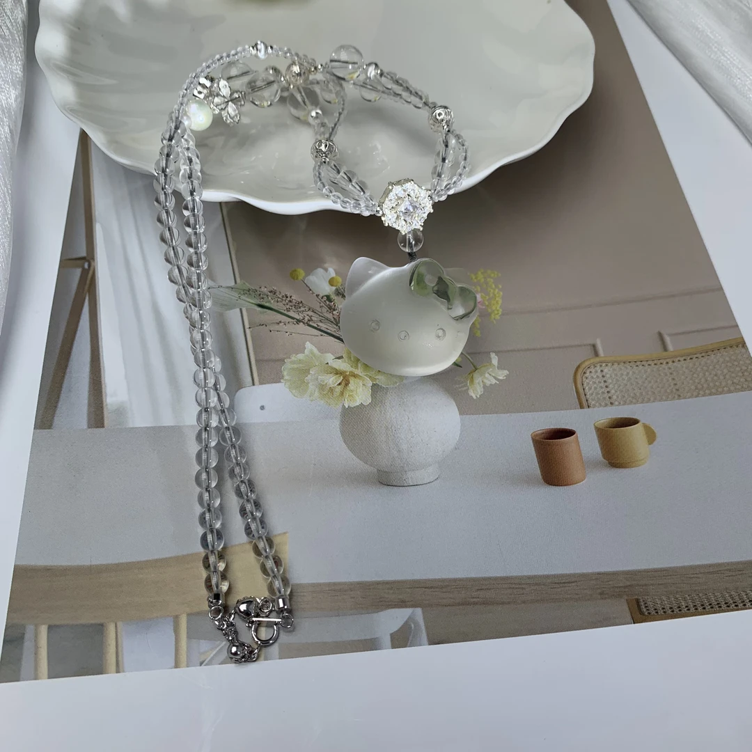 【大号】天然白水晶kitty项链 多样性发其一 E74