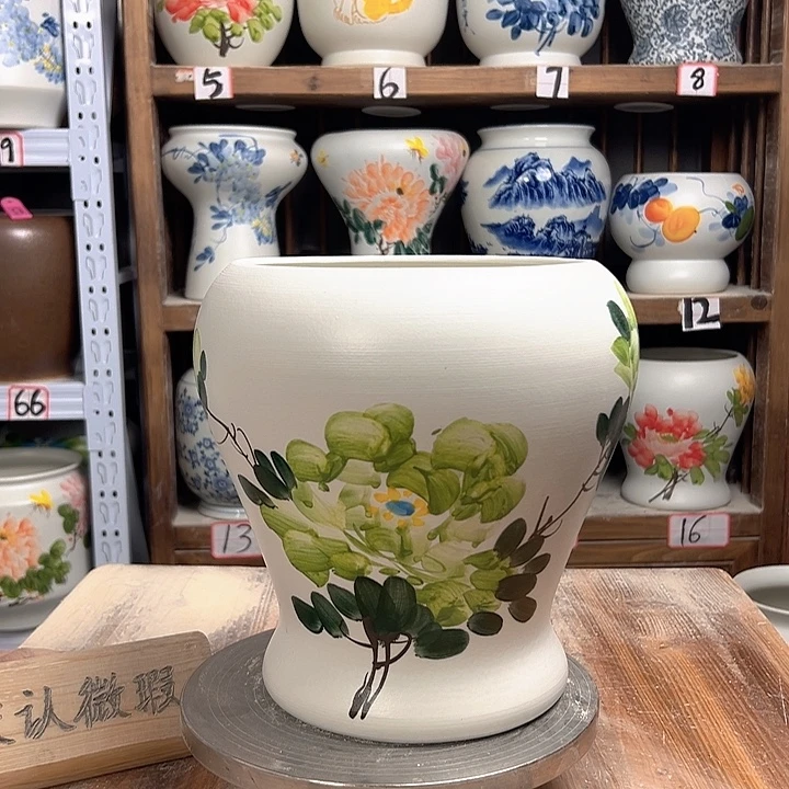 陶鱼尾绿绿牡丹陶瓷