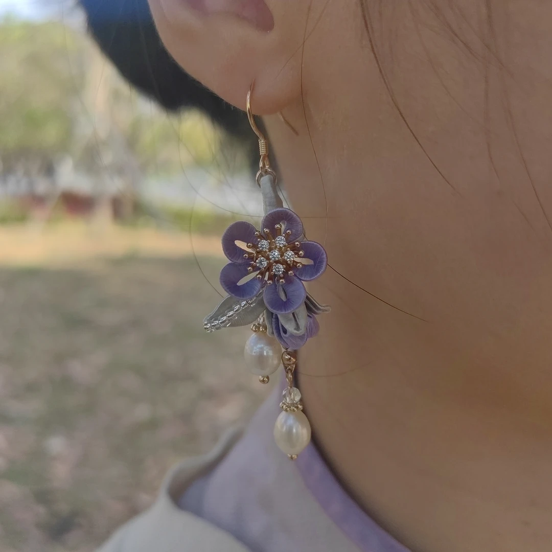 【耳环】南京非遗绒花掐丝绒花纯手工制作耳环