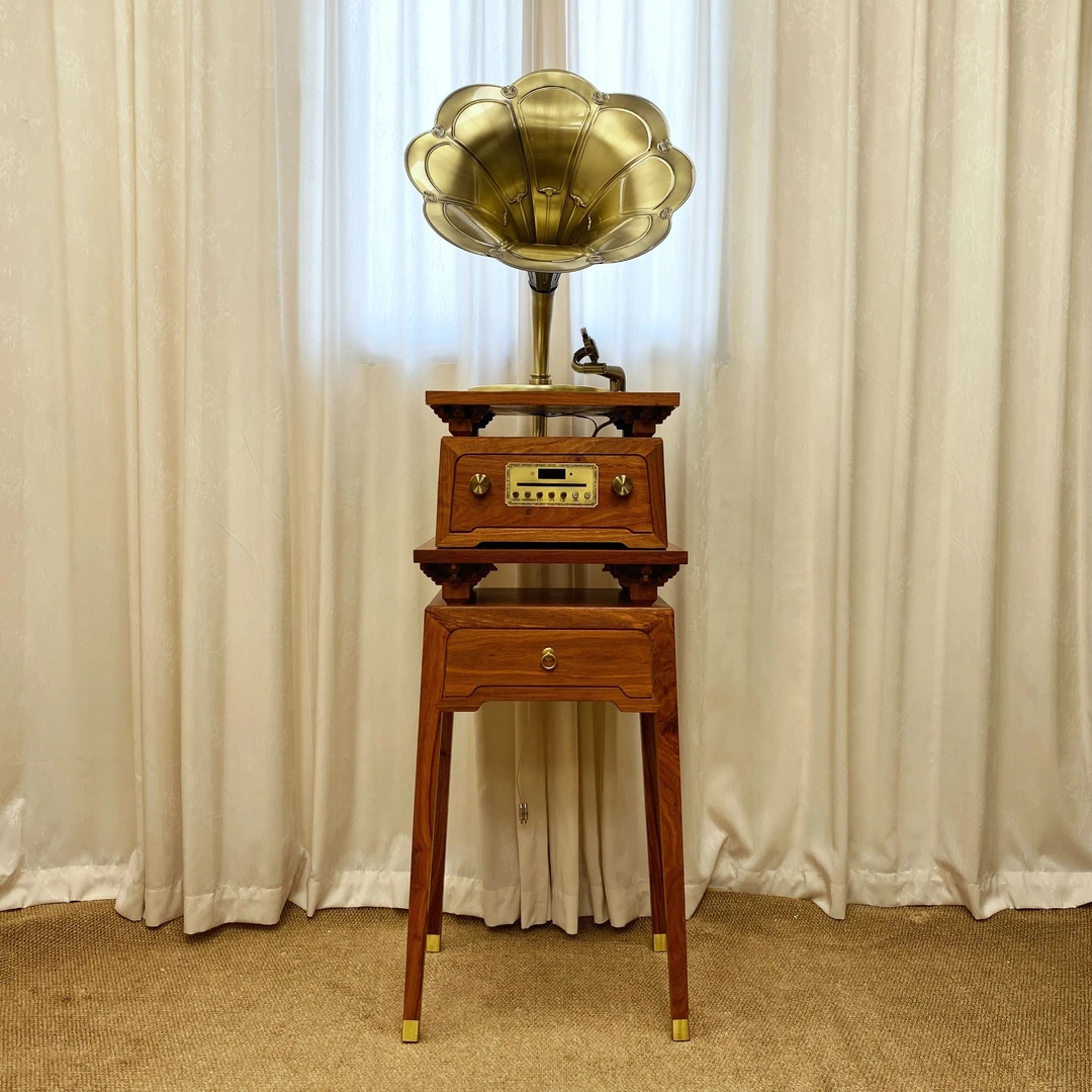 实木红木黑胶唱片机复古留声机多功能电唱机828