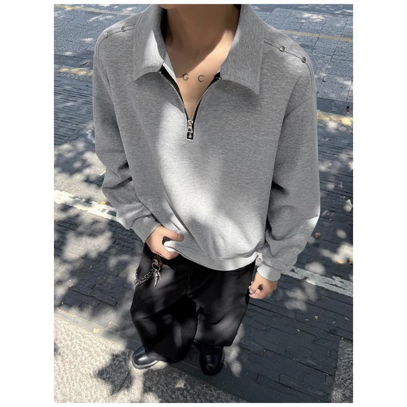 BN01 重磅铆钉半拉链卫衣春秋季美式cleanfit高街宽松POLO衫上衣