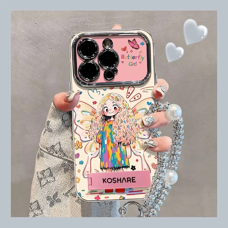 适用苹果17手机壳新款iphone16promax蝴蝶涂鸦女孩15pro防摔外壳