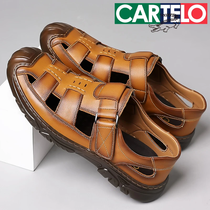 CARTELO/卡帝乐鳄鱼包头男鞋厚底夏季镂空防滑洞洞鞋软底休闲透气