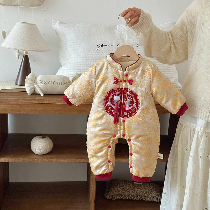 HD婴儿冬装连体衣中国风满月宝宝周岁礼服新生儿衣服秋冬ZPD5410
