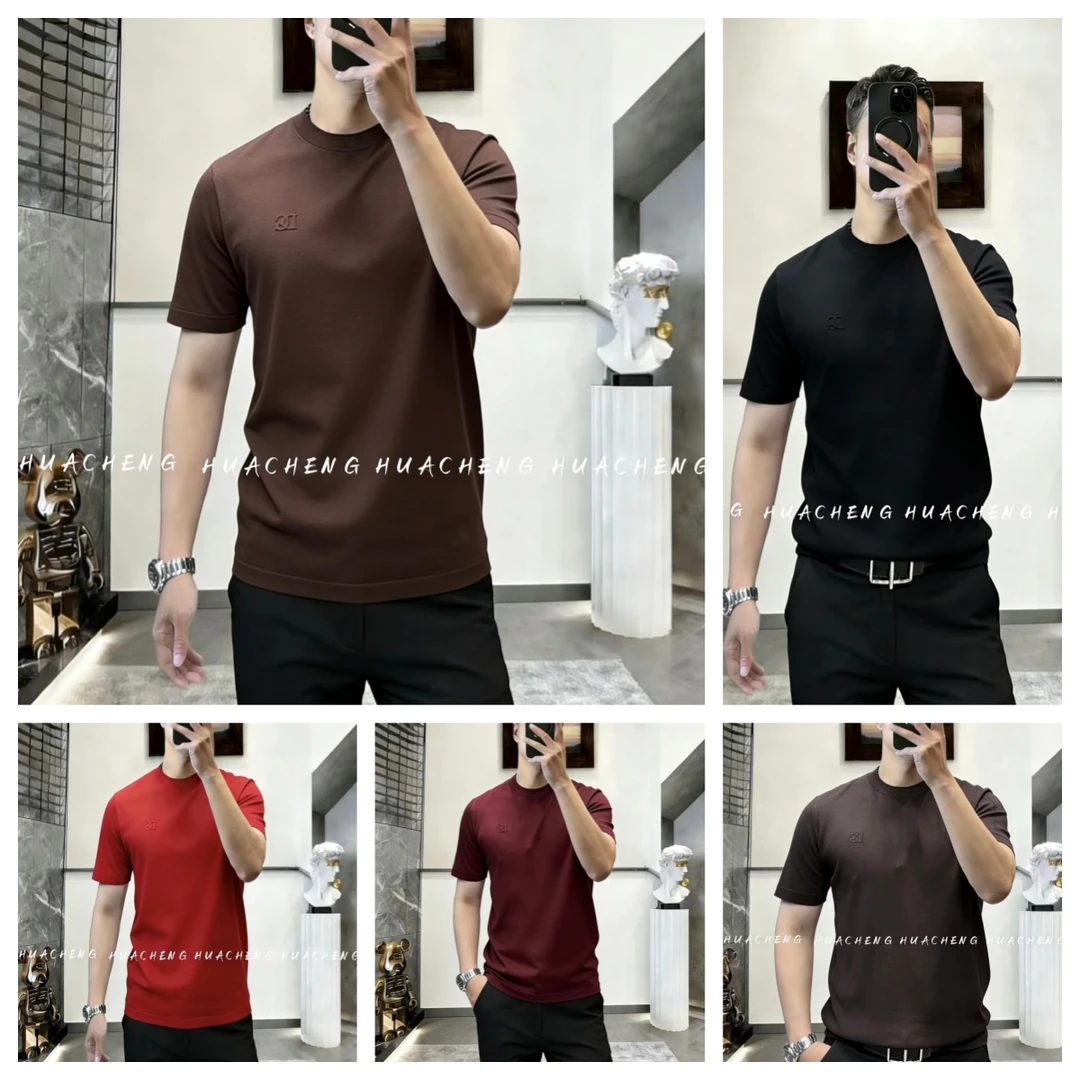 【HUACHENG】春季百搭经典纯色男士百搭新款小标舒适圆领打底短袖