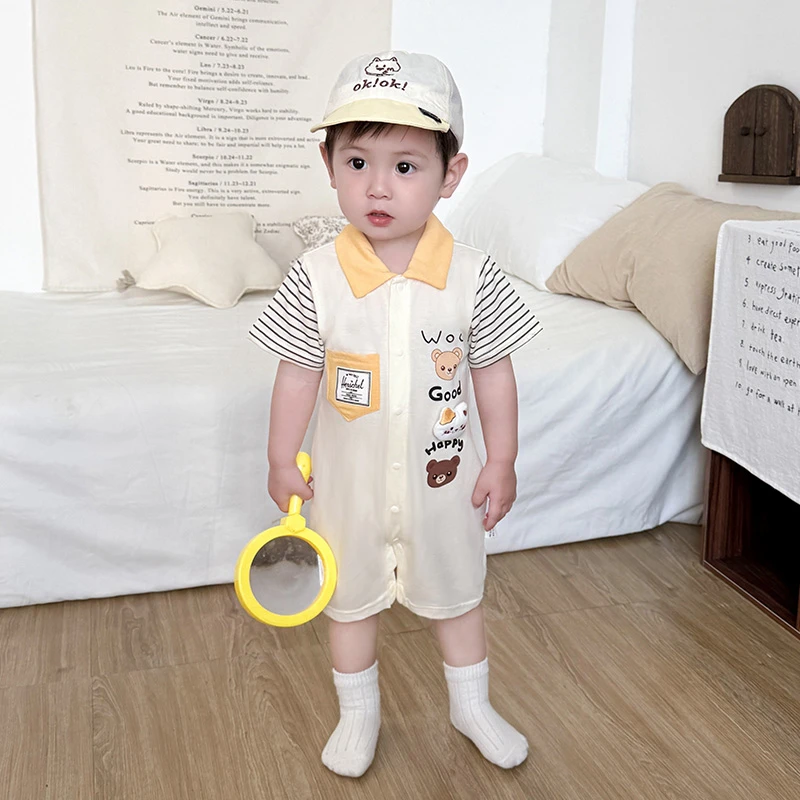 婴儿衣服夏季新生儿纯棉短袖连体衣薄款透气哈衣宝宝外出爬服夏装