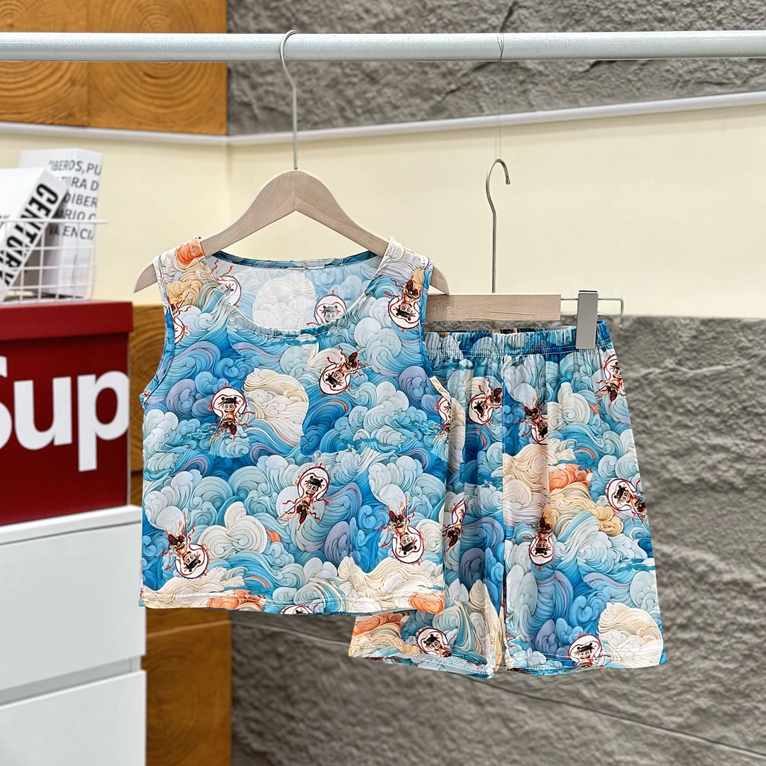 【三小知】夏季人造棉棉绸圆领无袖短裤套装凉快休闲居家外穿薄款