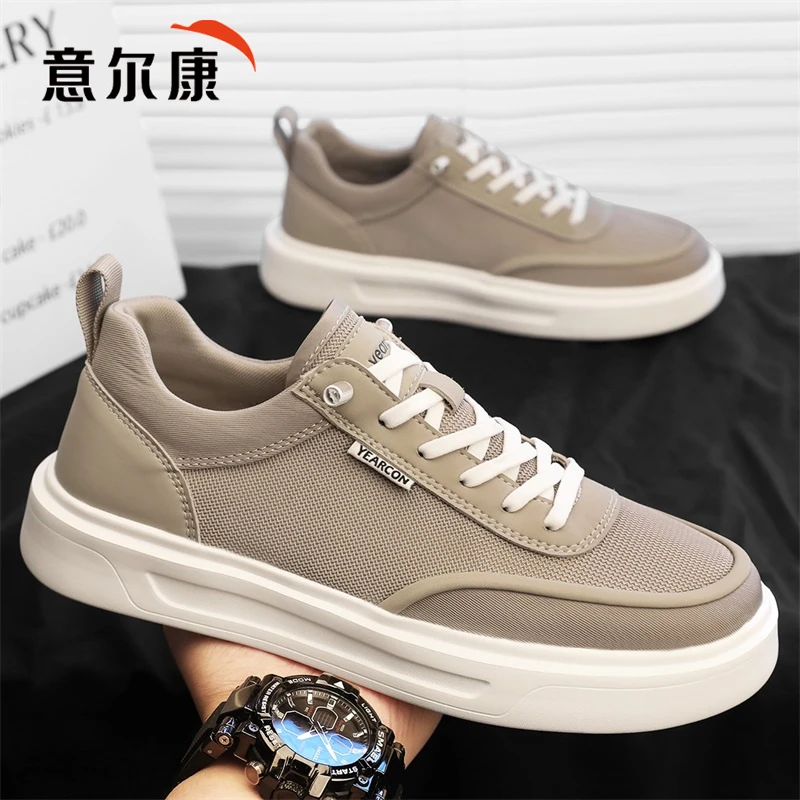 意尔康帆布鞋子男款秋冬新款透气薄款网面一脚蹬男士开车休闲板鞋