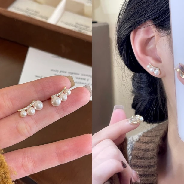 A-309 三颗宝珠淑女高端简约精致高级感耳饰