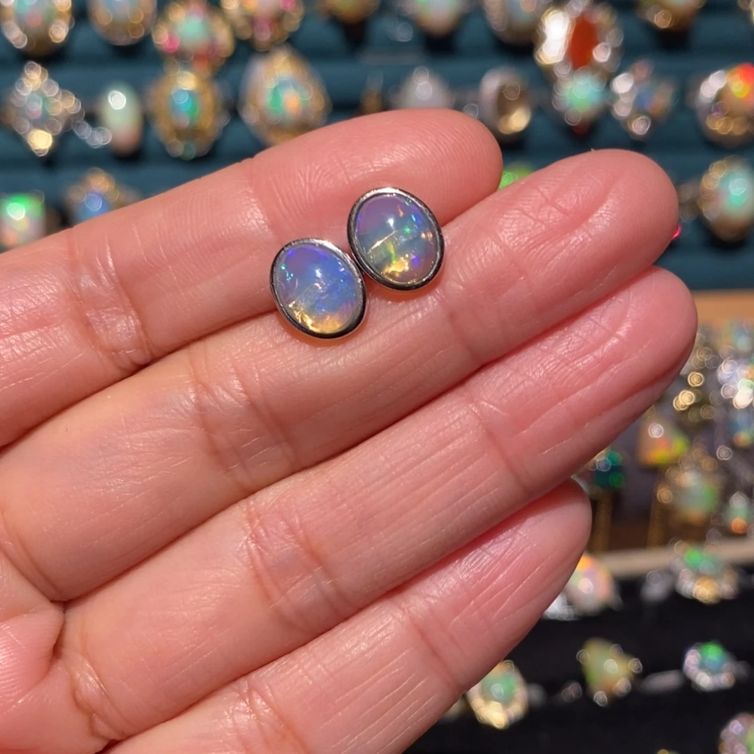 欧泊银S925镶嵌耳饰