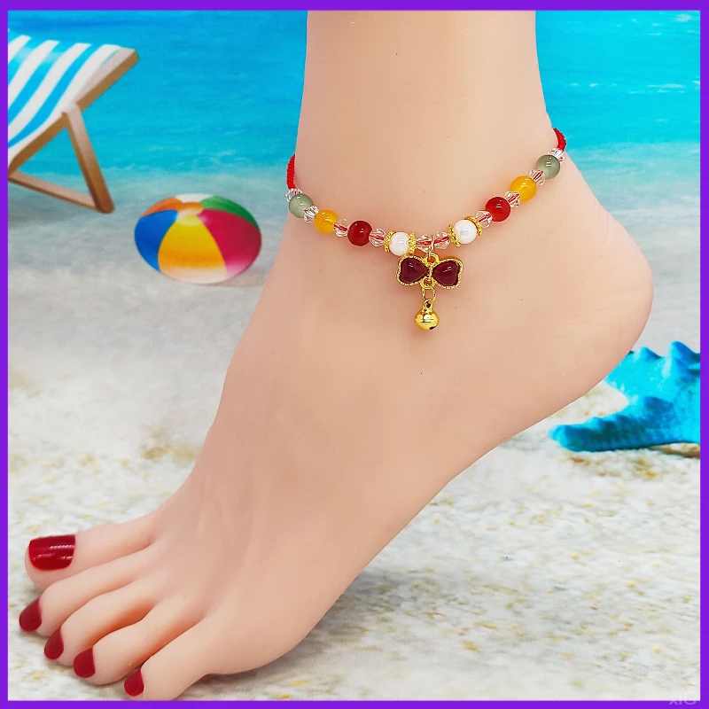 蝴蝶结 编织红绳脚链钛红绳硅胶民族风钢脚链红绳脚链