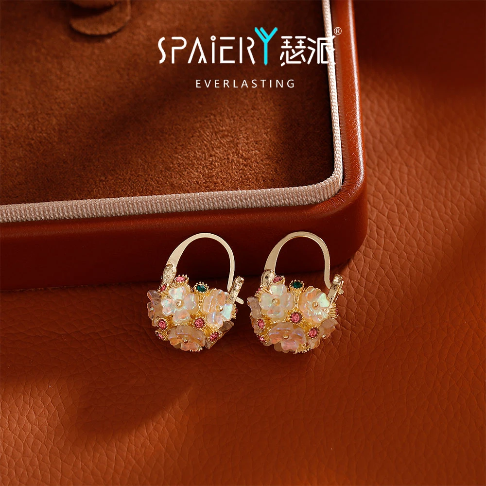 合金耳饰 【5123】甜美花篮造型耳环复古高级感耳扣耳饰百搭耳钉女