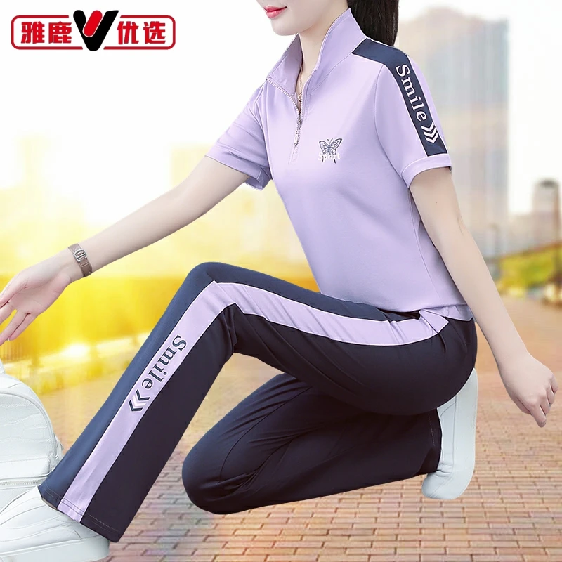 雅鹿优选短袖运动服套装女夏季2025新款时尚洋气宽松休闲两件套