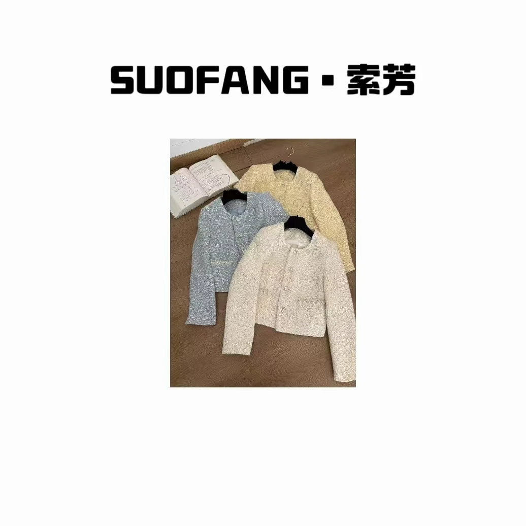 春装新款 胸针装饰粗花小香风外套