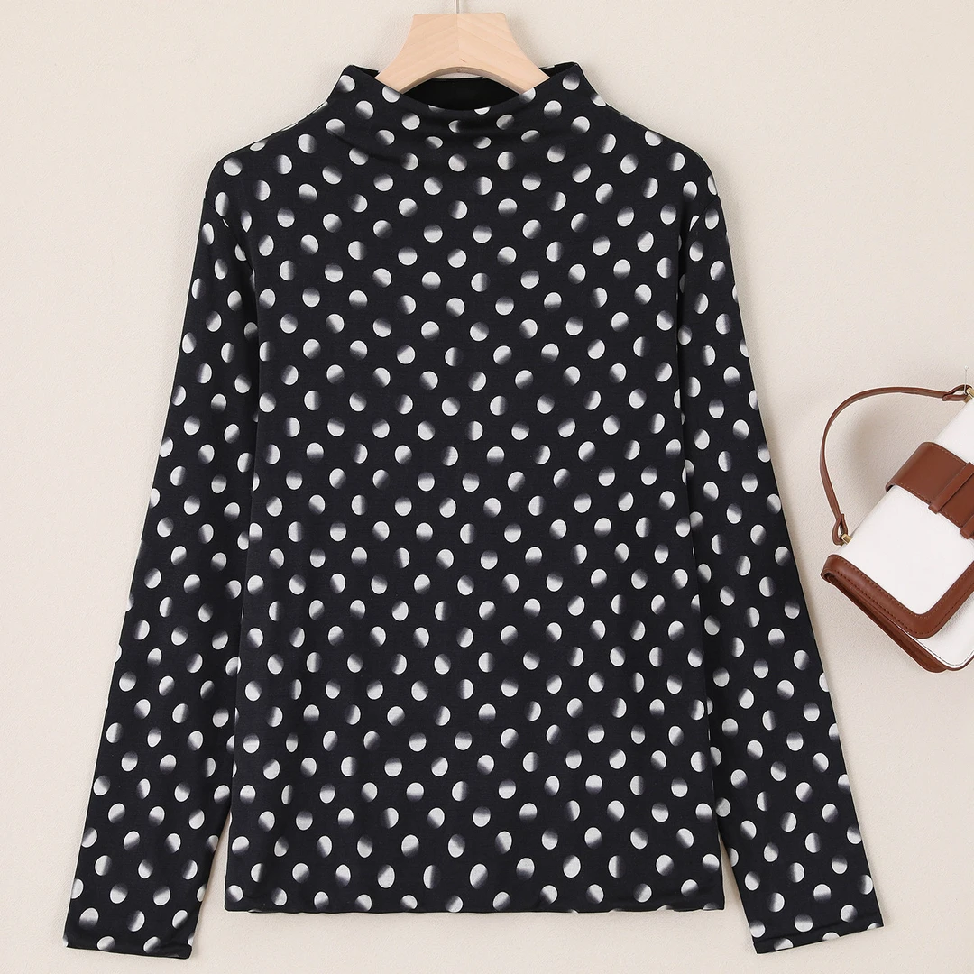 LANZIBES/蓝之蓓双层真丝针织自由领长袖上衣百搭T恤打底衫C8550