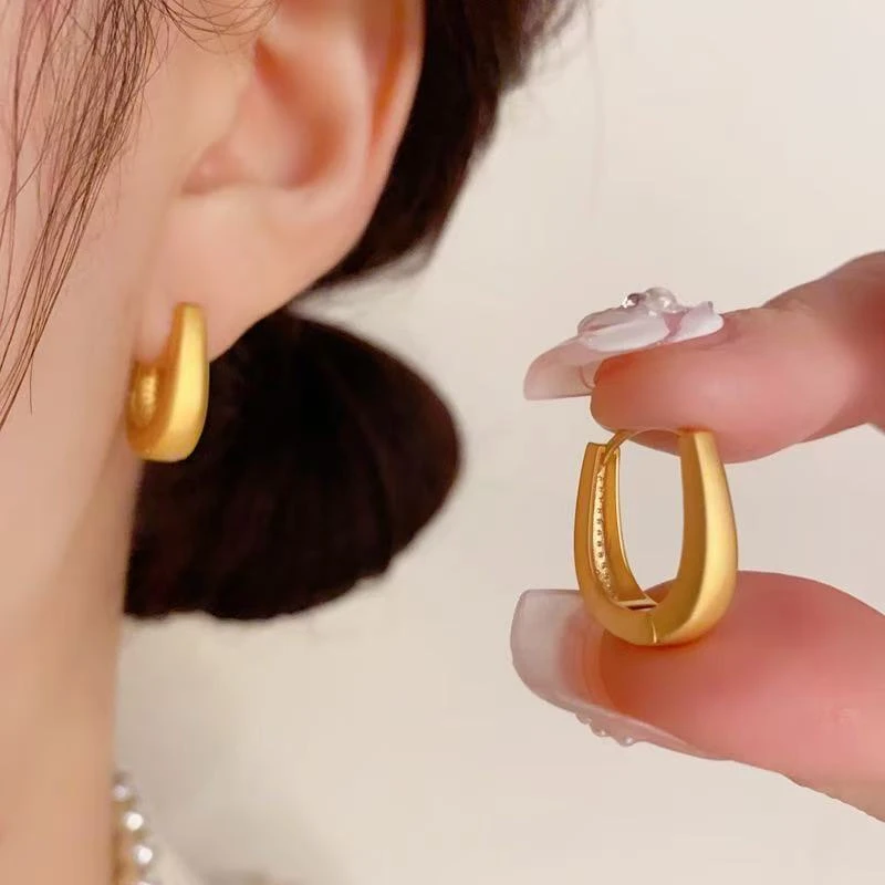 合金耳饰 14k法式轻奢哑金耳扣小众气质时尚设计感冷淡风耳圈