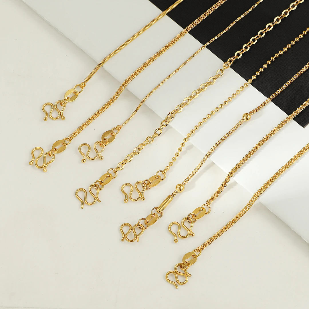 钛钢项链 24K镀金素链条M扣蛇骨链肖邦链太阳花链盒仔夹珠链