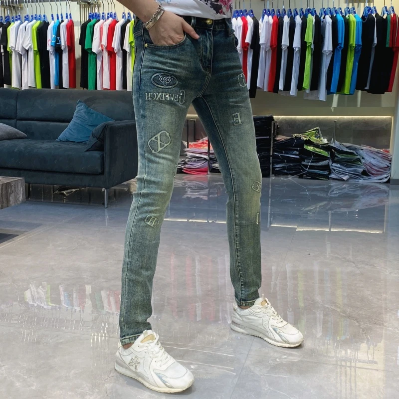 【也许家】新品秋冬男士欧货修身弹力烫钻小脚牛仔裤TH2286