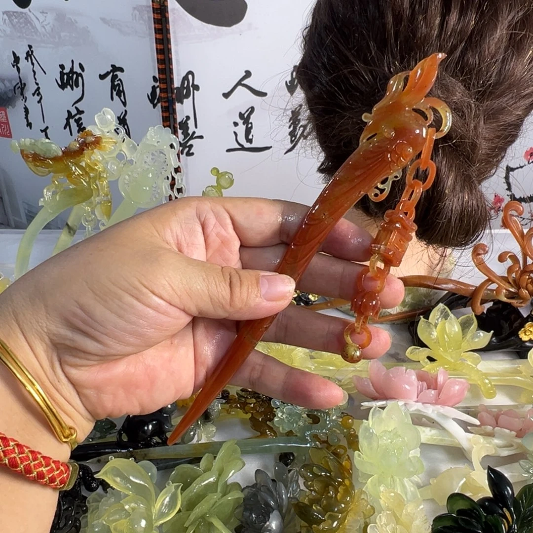 未***染定制蛇纹石玉毛货发饰