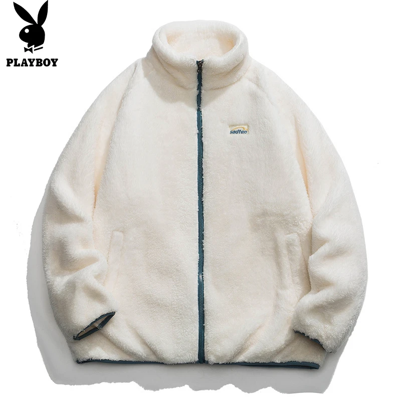 花花公子男士开衫卫衣秋冬季宽松立领棉服潮流百搭保暖休闲外套男