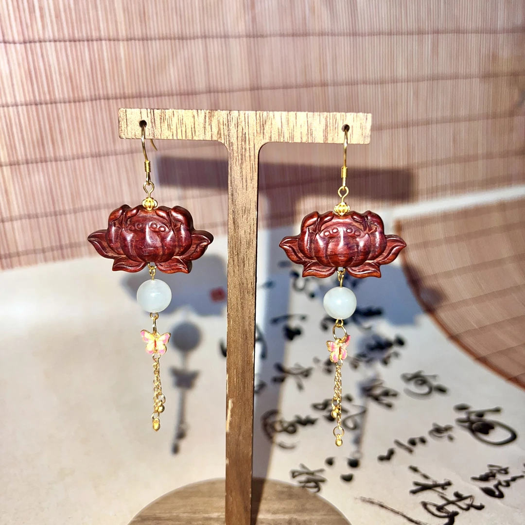 【顺源】降真香红降2.5莲花耳环