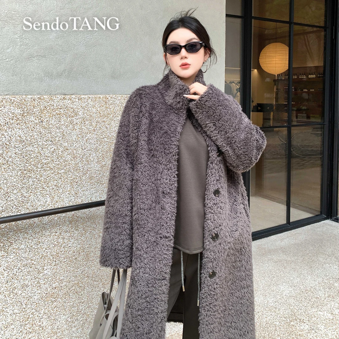 立领两面可穿保暖毛呢外套胖多女装时尚秋冬气质百搭外套【朴野】