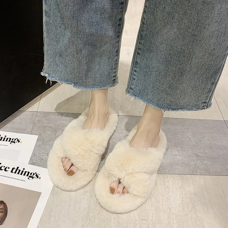 圆头秋季韩版居家毛绒潮拖鞋新款平底女鞋毛毛鞋室内网红防滑拖鞋